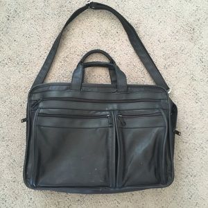 COMP-U-POUCH Black Leather Unisex Briefcase